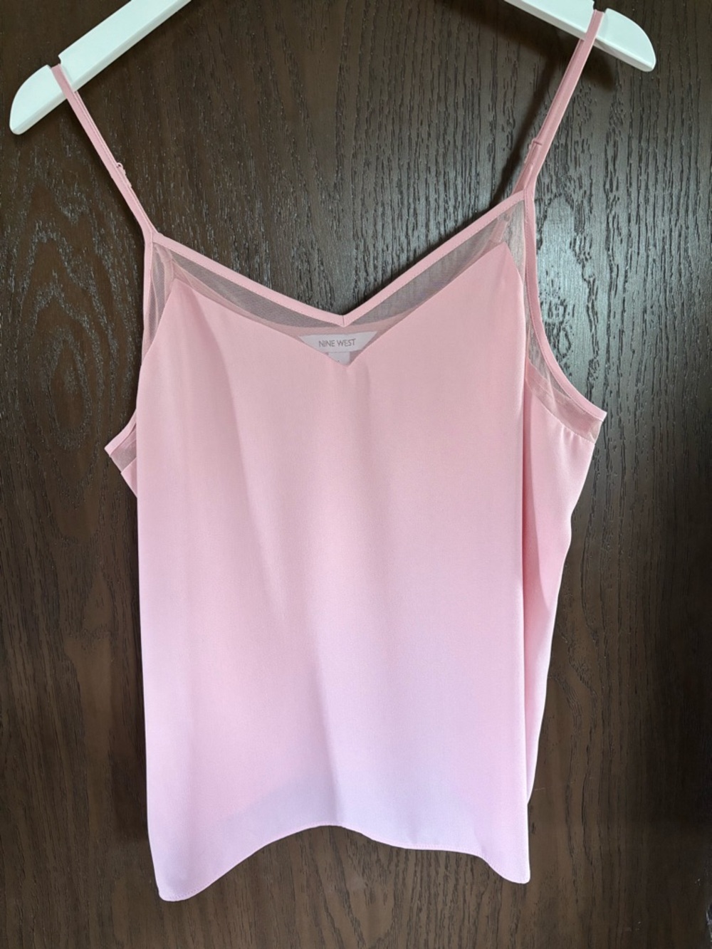 Nine West Pastel Pink Mesh-Trim Spaghetti Strap Cami